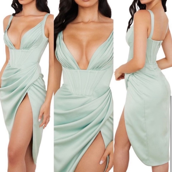 House Of CB Faye Satin Pleated Midi Dress, SIZE SMALL. 0693 - Picture 3 of 11